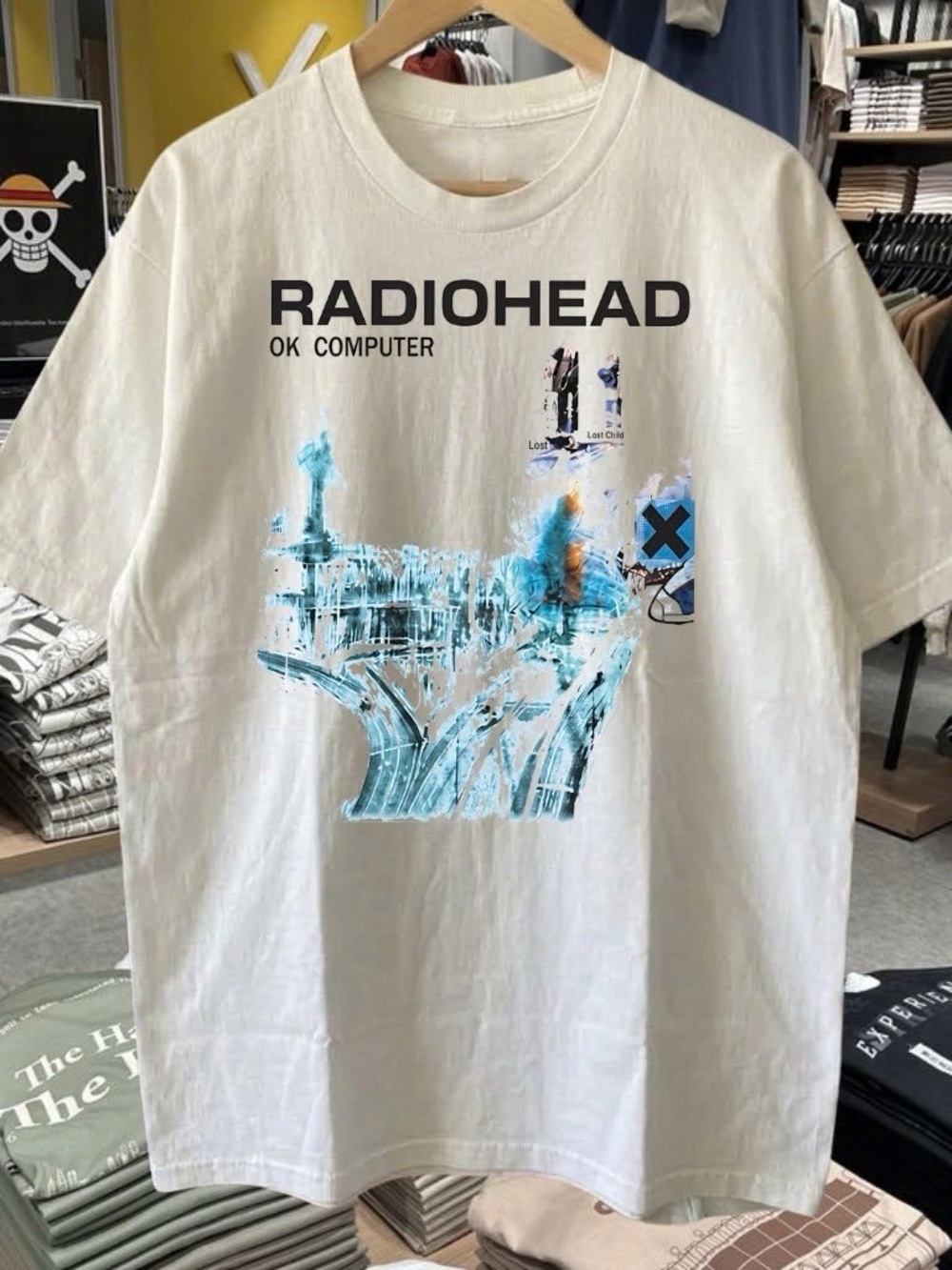 Radiohead OK Computer Album Graphic T-Shirt Cream White Alt Rock Band Tee